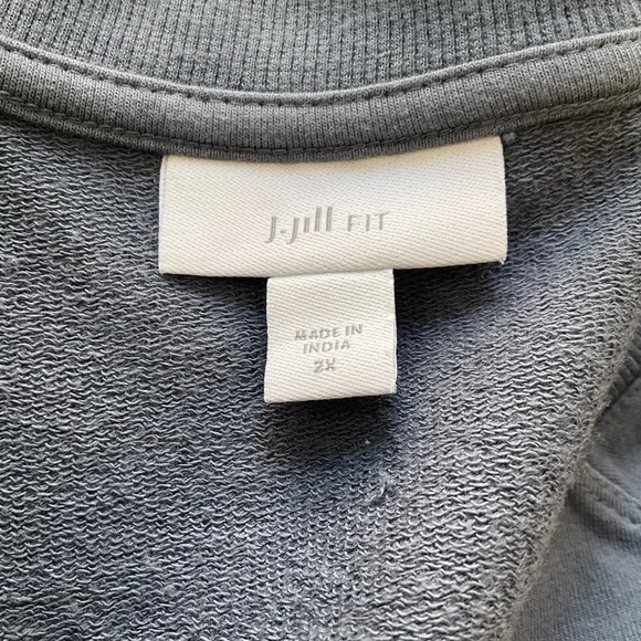 J. Jill Fit 2X Slate Blue V-Neck Pullover with Embroidered Sleeves - Picture 8 of 11